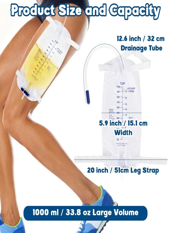 Ysglory 6Pcs Catheter Leg Bags 1000ml Urinary Drainage Bag for Men Women Urine Collection Bag Anti-Reflux Cross Valve with Cloth Straps to Attach to Your Foot - Image 2